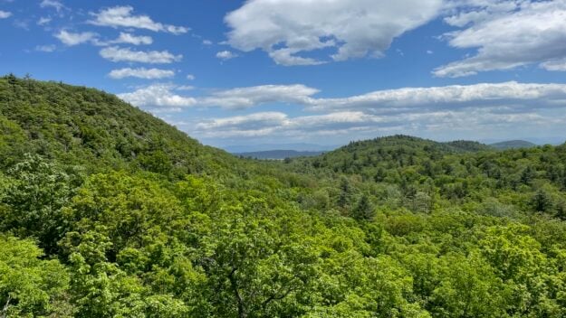 The hills of the Twin Valley Preserve from a lookout on Payne Mountain.