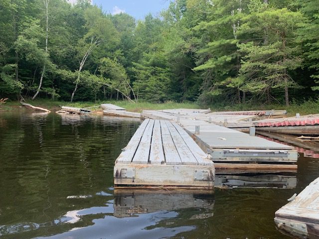 Docks stored in Norman's Cove on Indian Lake this summer