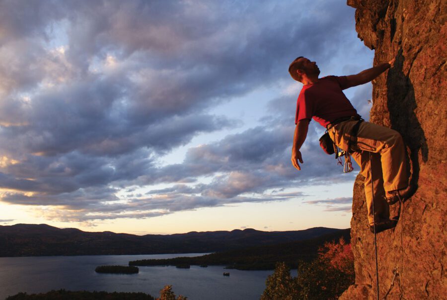 rock climber at sunset