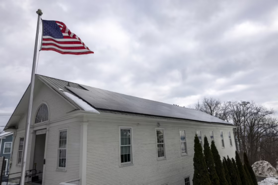 The Westport Town Hall has solar panels to help power the building. Photo by Mike Lynch