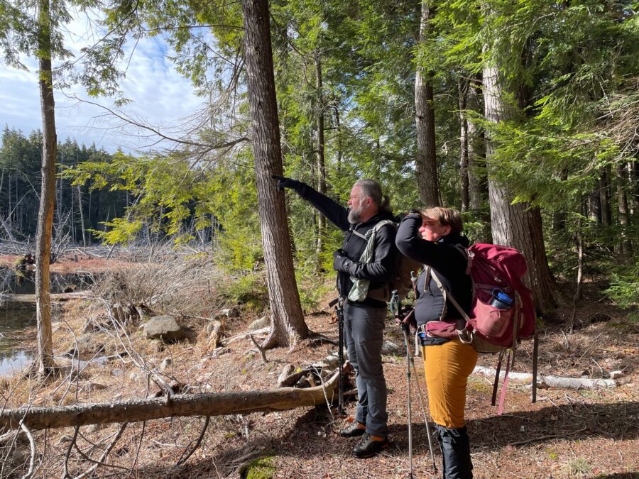 Corenne Black and Spencer Morrissey hiking Blue Hill.