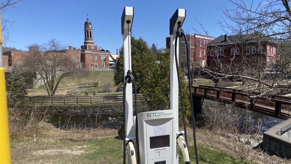 A charging station in the village of Saranac Lake, which will was recently awarded a grant for $482,164 for 30 Level 2 charging ports. Photo by Mike Lynch