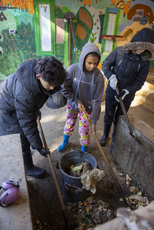 kids and food scraps for compost