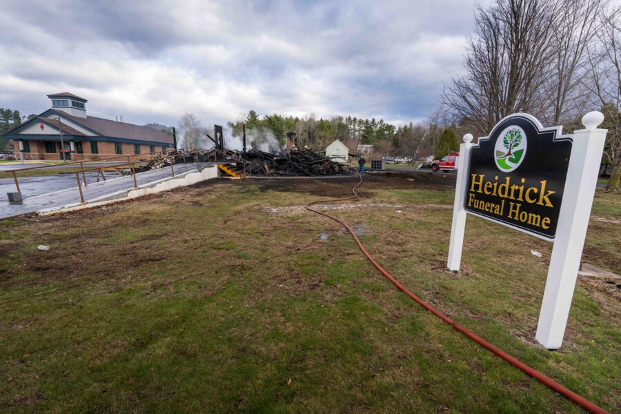 sign of the funeral home in the foreground