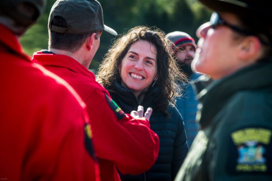 Acting DEC Commissioner Amanda Lefton, wearing black with curly dark hair