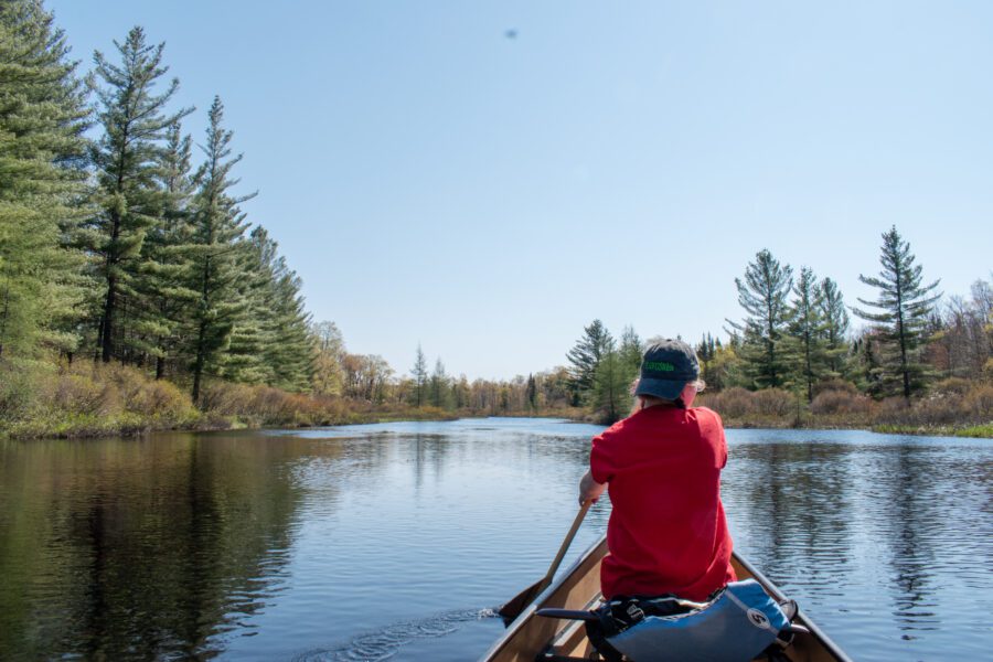 person paddling canoe