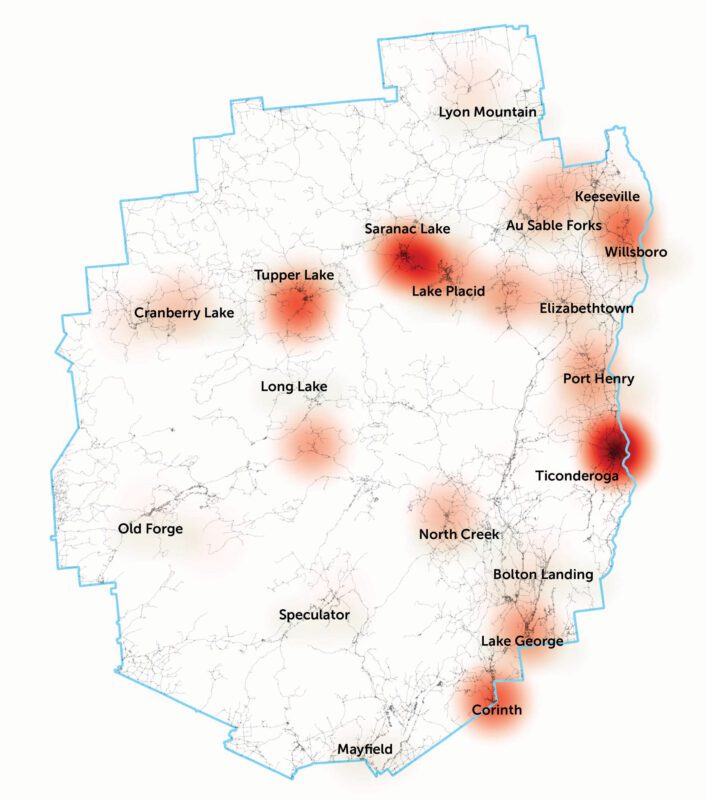 map of water infrastructure grants in Adirondack Park communities