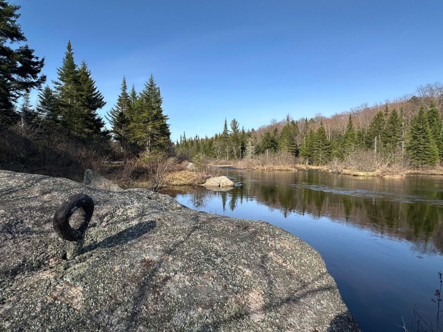 The eyebolt at the Little River put-in was once used to anchor log booms.
