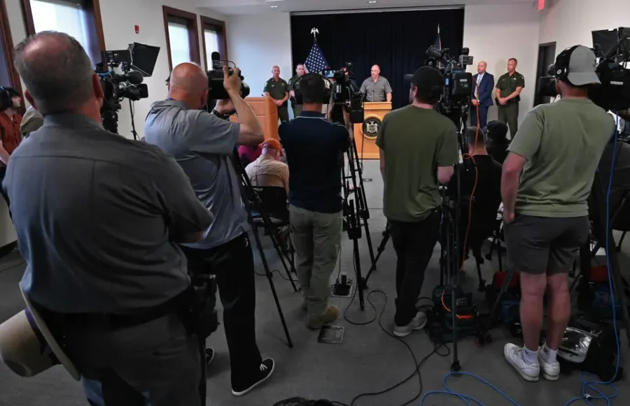 Troop G BCI Commander Captain Robert McConnell discusses, during a press conference at State Police Troop G Headquarters, the arrest of Luciano Frattolin on Monday, July 21, 2025, in Latham, N.Y. Frattolin is the Canadian businessman whose 9-year-old daughter Melina Galanis Frattolin was found dead Sunday in Ticonderoga.
Lori Van Buren/Times Union