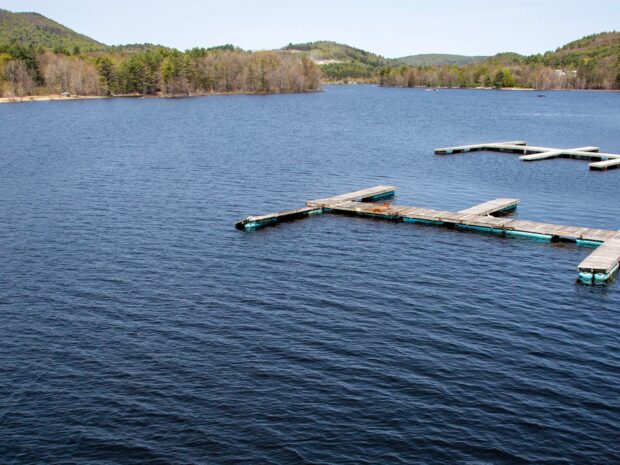 Great Sacandaga Lake with empty boat docks