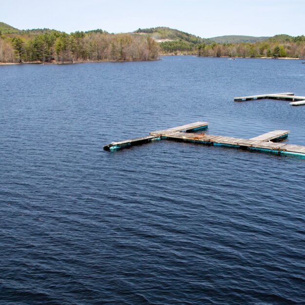Great Sacandaga Lake with empty boat docks