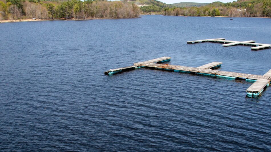 Great Sacandaga Lake with empty boat docks