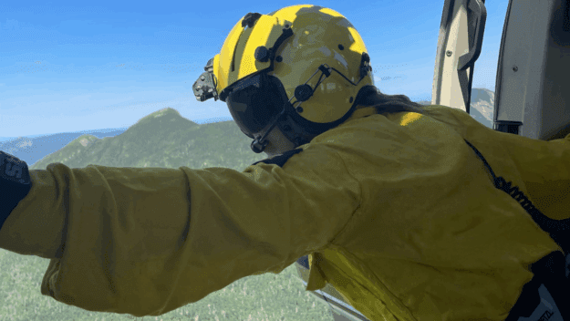 Haystack hoist from helicopter. Courtesy of DEC.