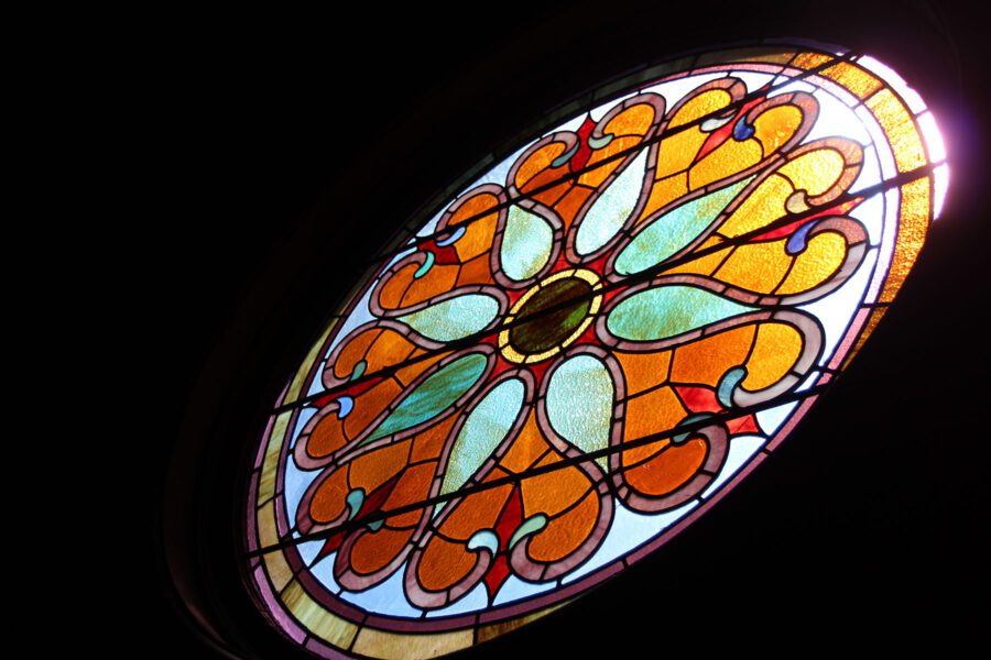 stained glass window at beth joseph temple in tupper lake