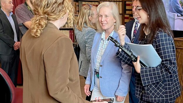U.S. Sen. Kirsten Gillibrand announcing a $2.5 million Senate line for the Trudeau Institute in Saranac Lake.