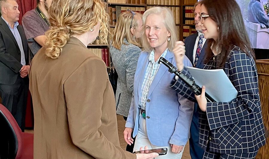 U.S. Sen. Kirsten Gillibrand announcing a $2.5 million Senate line for the Trudeau Institute in Saranac Lake.