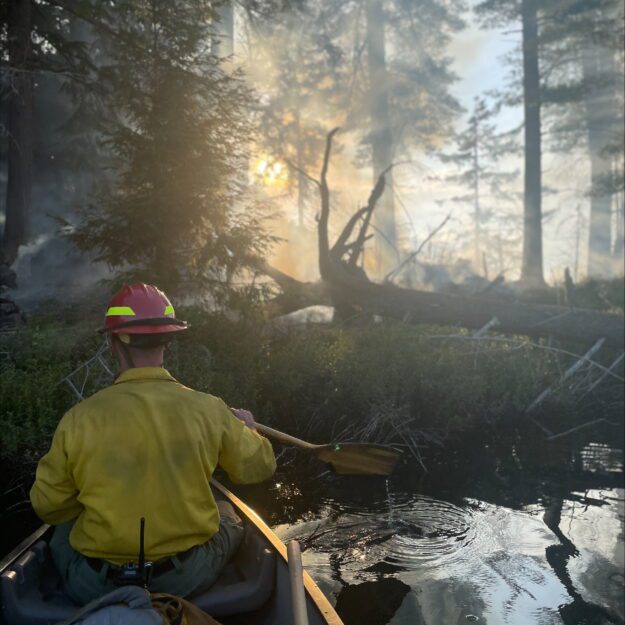 Wildland fire near Little Long Pond in the St. Regis Canoe Area. Photo courtesy of DEC