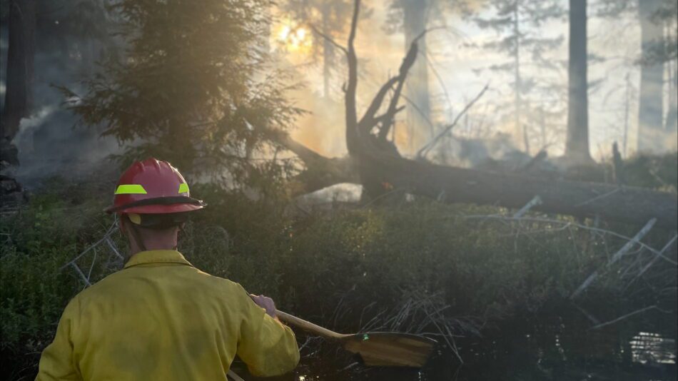 Wildland fire near Little Long Pond in the St. Regis Canoe Area. Photo courtesy of DEC