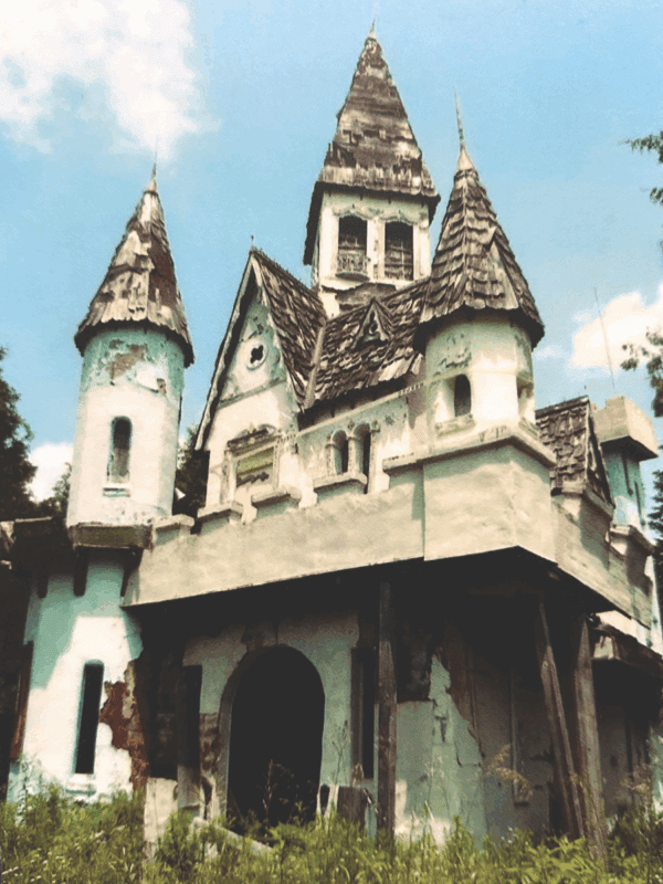 For 25 years, the park operated along the banks of the Ausable River in Upper Jay. The castle shows the devastation of Tropical Storm Irene (2011) and subsequent decay. Land of Makebelieve promotional photo. Photo courtesy of Adirondack History Museum