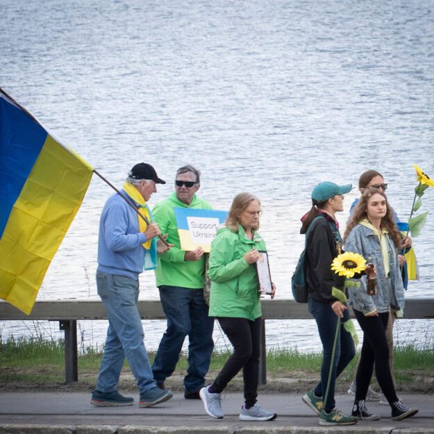 A rally for Ukraine on Saranac Lake