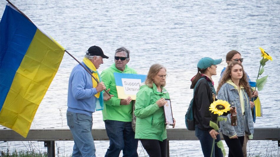 A rally for Ukraine on Saranac Lake