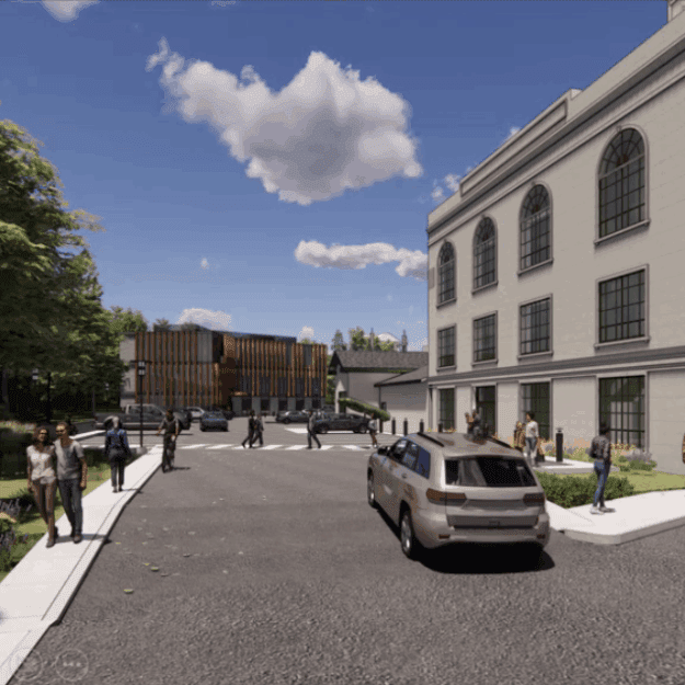 A rendering of the proposed new Adirondack Park Agency headquarters in downtown Saranac Lake. Screenshot from an Adirondack Park Agency presentation